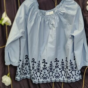 Elegant Blue Embroidered Women's Top